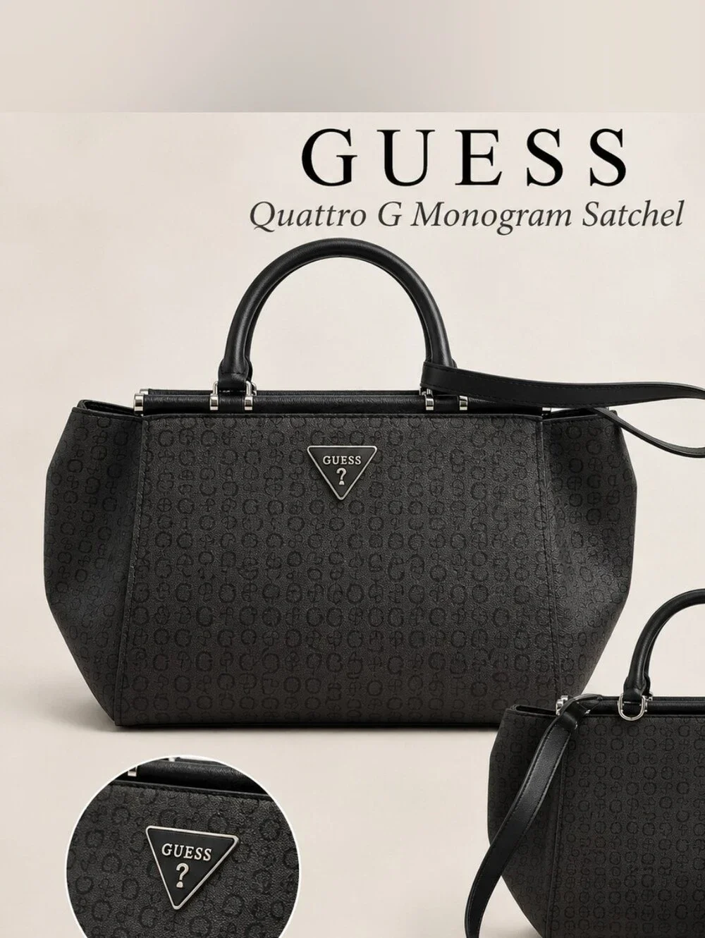 GUESS Black Quattro G Monogram Satchel